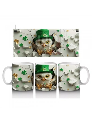 Dört Yapraklı Yoncalarla Şapkalı Baykuş – Baskılı Kahve Kupası