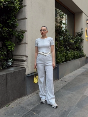 Düğme yakalı gri alt üst takım s3943