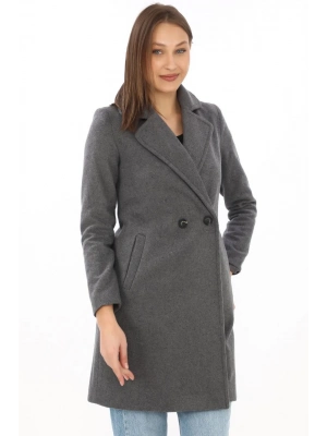 Düğmeli İçi Astarlı   Kaşmir Kaşe Kaban - Füme