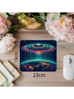 Dünya Üzerinde Uçan Daire Mouse Pad - 19x23 cm 2 mm Dikdörtgen İthal Baskılı Mouse Pad