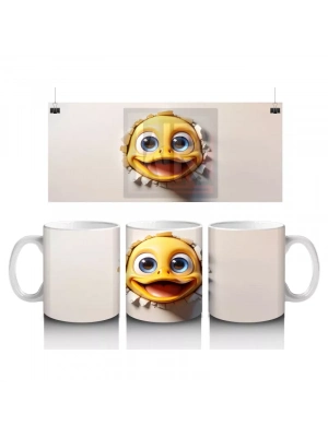 Duvar Arasından Bakan Sevimli Sarı Balık İllüstrasyonu - Baskılı kahve kupası