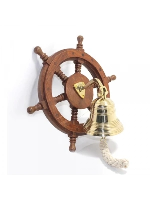 Duvara Asmalı Ahşap Dümenli Pirinç Çan