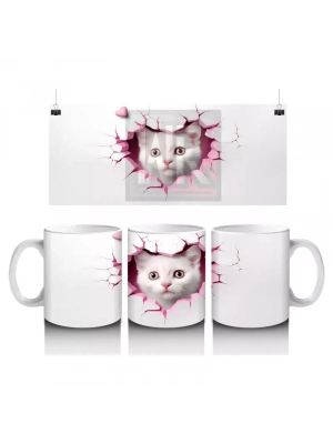 Duvarı Delen Beyaz Kedi Yavrusu – Baskılı Kahve Kupası