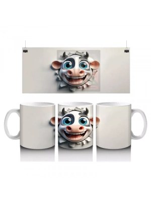 Duvarı Delen Gülümseyen Karikatür İnek Figürü - Baskılı kahve kupası