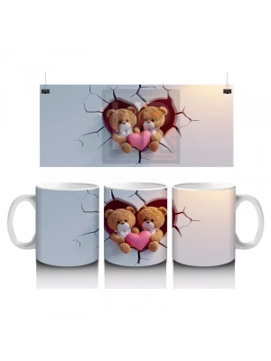 Duvarı Delen Kalpli Sevimli Aşık Ayılar – Baskılı Kahve Kupası