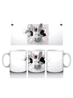 Duvarı Delen Meraklı Tavşan – Baskılı Kahve Kupası