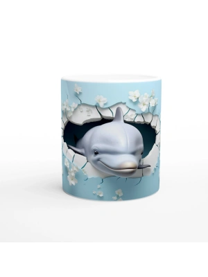 Duvarı Delen Yunus ve Çiçekler Temalı Baskılı Kupa Bardak