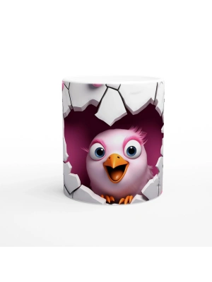 Duvarı Kırarak Bakan Sevimli Kuş Temalı Baskılı Kupa Bardak