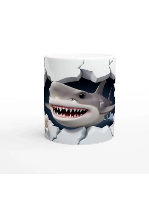 Duvarı Parçalayan Güçlü Köpekbalığı Su Altı Temalı Kupa Bardak