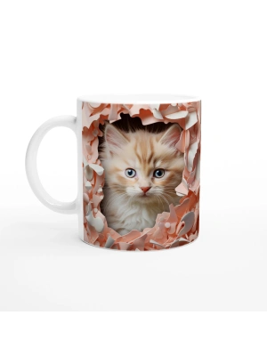 Duvarın Ardından Bakan Yavru Kedi Temalı Baskılı Kupa Bardak