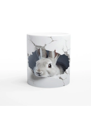 Duvarın Ardından Merakla Bakan Tavşan Temalı Baskılı Kupa Bardak