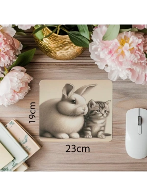 El Çizimi Dost Hayvanlar Temalı Mouse Pad - 19x23 cm 2 mm Dikdörtgen İthal Baskılı Mouse Pad