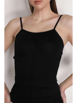 Elite Life Kadın Dikişsiz Ince Askılı Siyah Atlet 848