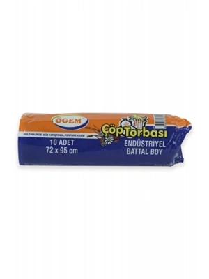 Endüstriyel Battal Boy Çöp Torbası 72 x 95 cm 10 Lu Rulo x 1 Paket = 10 Adet (Siyah)