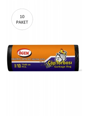 Endüstriyel Battal Boy Çöp Torbası 72 x 95 cm 10 Lu Rulo x 10 Paket = 100 Adet (Siyah)