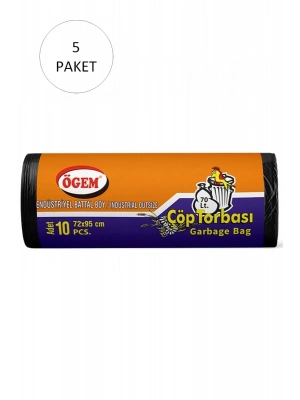 Endüstriyel Battal Boy Çöp Torbası 72 x 95 cm 10 Lu Rulo x 5 Paket = 50 Adet (Siyah)