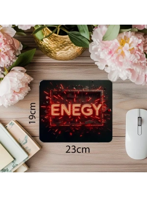 Energy Yazılı Kırmızı Neon Mouse Pad - 19x23 cm 2 mm Dikdörtgen İthal Baskılı Mouse Pad