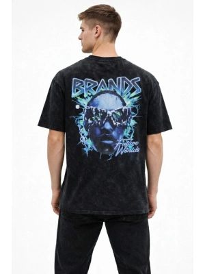 Erkek Asit Yıkamalı Oversize Tişört - Siyah