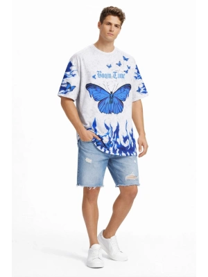 Erkek Asit Yıkamalı Oversize Tişört- Beyaz