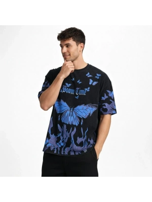 Erkek Asit Yıkamalı Oversize Tişört- Siyah