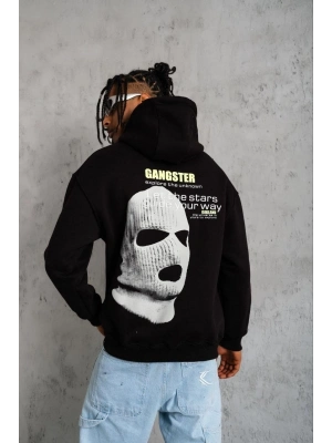 Erkek Baskılı Kapüşonlu 3 iplik pamuklu hoodie Sweatshirt - Siyah