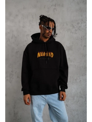 Erkek Baskılı Kapüşonlu 3 iplik pamuklu hoodie Sweatshirt - Siyah