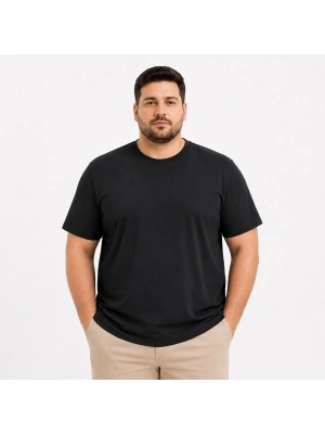 Erkek Battal Big Size Basic Tişört Bisiklet Yaka Rahat Kalıp T-Shirt - Siyah