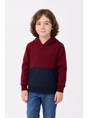 Erkek Çocuk Kapüşonlu Kanguru Cepli Parçalı SweatShirt - Renkli