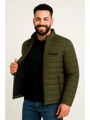 Erkek Mikro Su İtici Kapitone Baskılı Astarlı Fermuarlı Bomber Mont - Haki