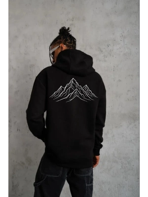 Erkek Nihilist Penguen Özel Tasarım Oversize Kapüşonlu Sweatshirt - Siyah