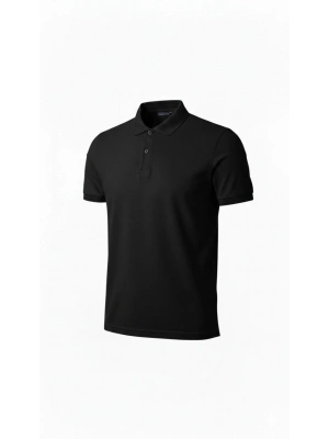 Erkek Pike Kumaş Düğmeli Yaka Regular Fit Günlük Kısa kol Tişört T-shirt - Siyah