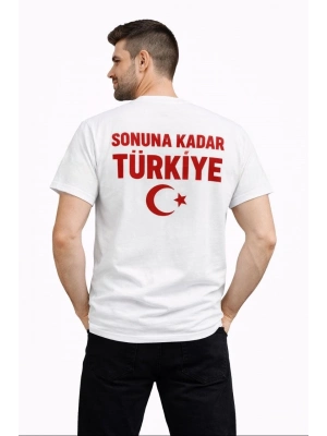 Erkek TÜRKİYE Ay Yıldız Baskılı Taraftar Forma T-Shirt - Beyaz
