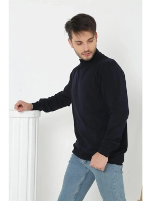 Erkek Yarım Balıkçı Yaka Triko Kazak - Lacivert
