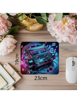 Eski Müzik Çalar Mouse Pad – Neon Efektli - 19x23 cm 2 mm Dikdörtgen İthal Baskılı Mouse Pad