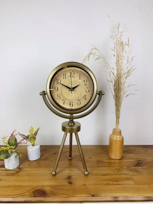 ® Eskitme Metal Mini Tripod Dekoratif Masa Saati 45×26 cm
