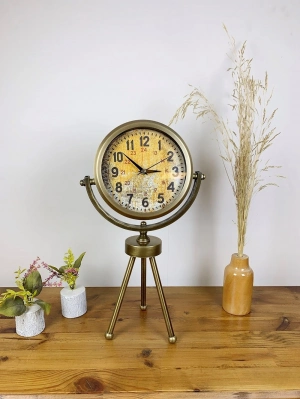 ® Eskitme Metal Mini Tripod Kaos Masa Saati 45×26 cm