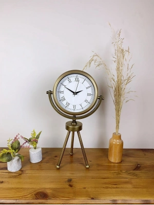 ® Eskitme Metal Mini Tripod Retro Masa Saati 45×26 cm