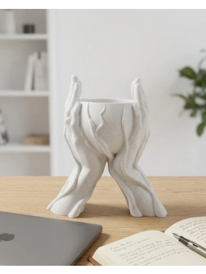 Estetik El Figürlü Dekoratif 3D Baskı Vazo Saksı Ev Dekorasyonu