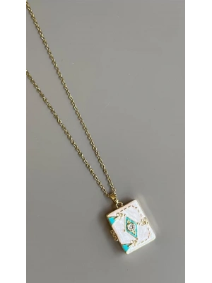 Etnik Desen Kapaklı Kolye - Beyaz