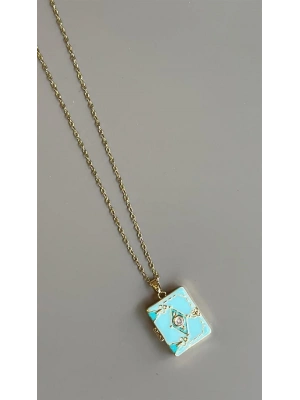 Etnik Desen Kapaklı Kolye - Mavi