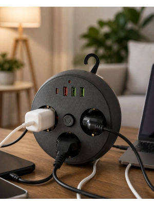 Ev Ofis İçin Çoklu Priz 3 Priz 3 USB Type C Güvenli Enerji Yönetimi