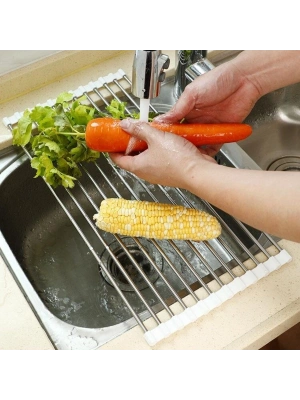 ®  Evye Üstü Katlanır Nihale Paslanmaz Çelik Pratik Sebze Meyve Bulaşık Kurutma Süzgeci