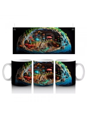 Fantezi Orman Temalı Minyatür Hayvan Dünyası - Baskılı Kahve Kupası