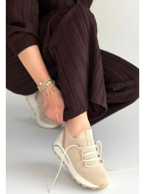 Feort Bej Triko Bağcıklı Spor Ayakkabı