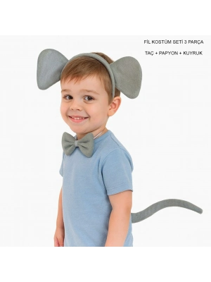 Fil Kostümü Aksesuar Seti 3 Lü - Taç Papyon Kuyruk