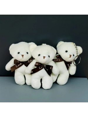 Fiyonklu Krem Renk Ayıcık Anahtarlık