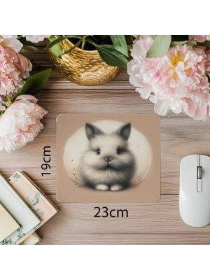 Fluffy Bunny Tasarımlı Sade Mouse Pad - 19x23 cm 2 mm Dikdörtgen İthal Baskılı Mouse Pad