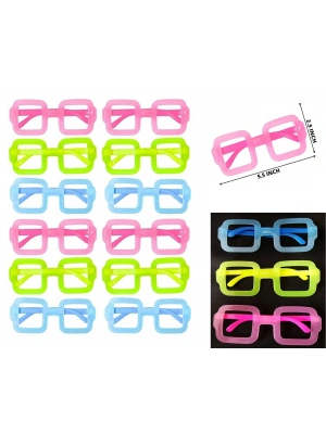 Fosforlu Kare Model Glow Parti Gözlüğü Karanlıkta Yanan Gözlükler 12 Adet