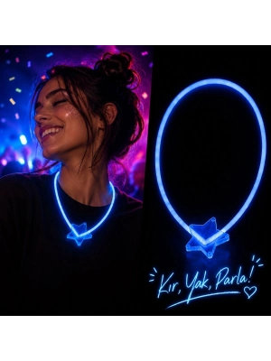 Fosforlu Yıldız Parti Kolyesi – Neon Işıklı Kolye Mavi Renk