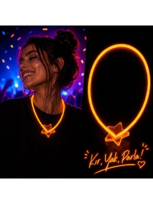 Fosforlu Yıldız Parti Kolyesi – Neon Işıklı Kolye Turuncu Renk